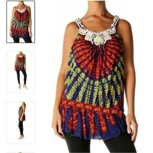 Free People Fireceacker Long Tank/Mini Dress Large Boho Festival Beach Coverup